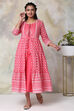 Pink Cotton Double Layered Printed Kurta Dress image number 5