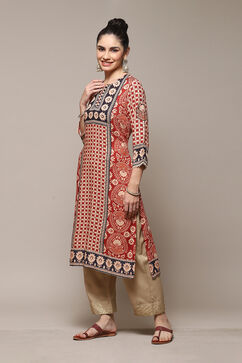 Burnt Orange LIVA Straight Printed Kurta image number 2