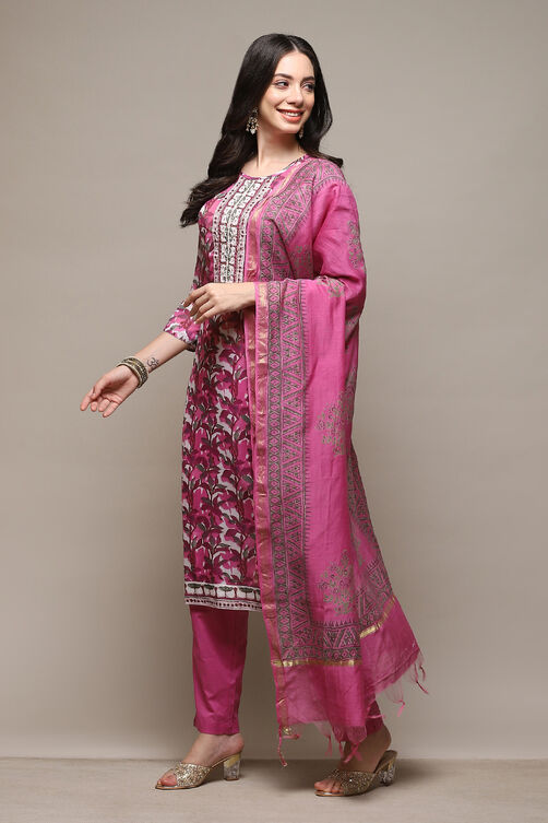 Wine Silk Blend Printed Unstitched Suit Set image number 6