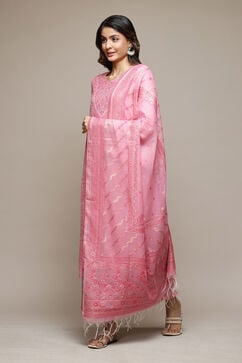 Pink Cotton Blend Straight Yarndyed Kurta Suit Set image number 5