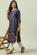 Navy LIVA Straight Printed Kurta