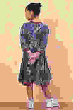 Blue Geometric Printed Flared Asymmetric Dress image number 3