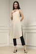 Ivory Printed A-Line Kurta image number 6