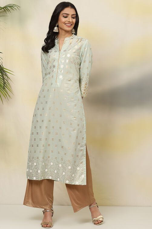 Sea Green Cotton Straight Kurta image number 0