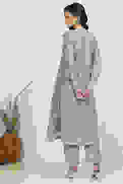 Blue Chanderi Machine Embroidered Unstitched Suit Set image number 5