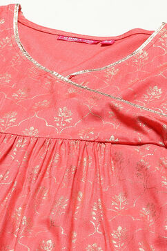 Peach Rayon Flared Printed Kurta image number 1