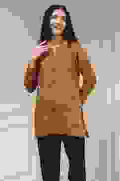 Mustard Red Polyester Straight Printed Short Kurta image number 5