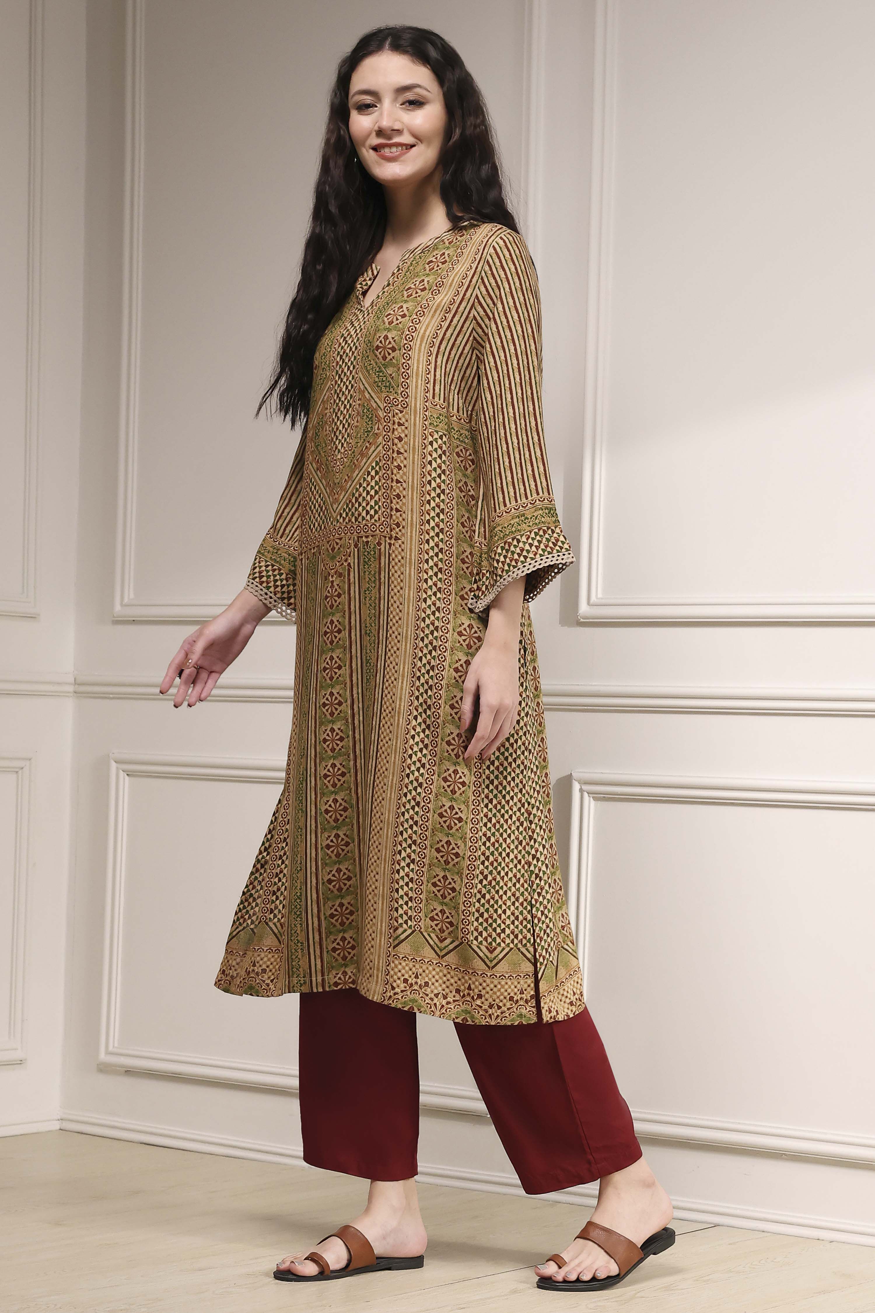 Blue Printed Straight Kurta image number 3