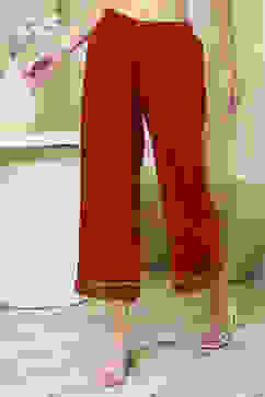 Red Dyed Straight Palazzos image number 3