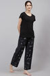 Black Straight Viscose And Acrylic Three Piece Sleepwear Set image number 4