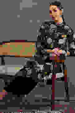 Rohit Bal Indigo Silk Chanderi Floral Printed Straight Kurta Set image number 6