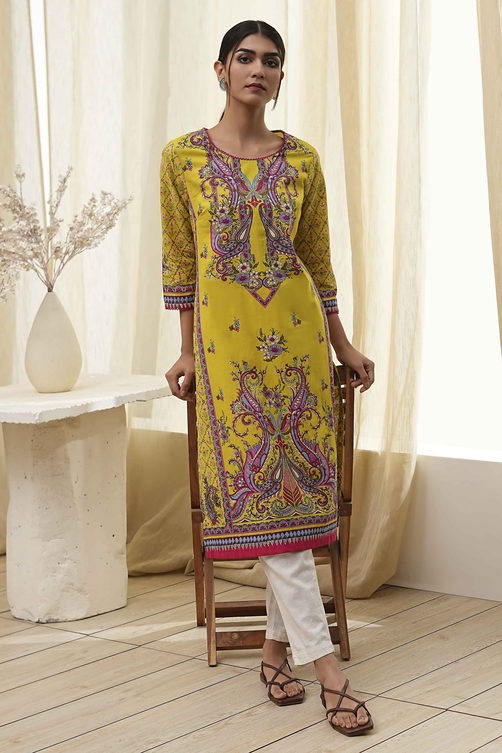 Blue Pure Cotton Printed Straight Kurta image number 0