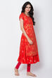 Red Cotton Flared Printed Kurta image number 3