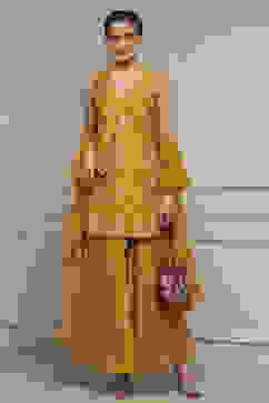 Yellow Viscose Blend A-Line Printed Garara Suit Set image number 0