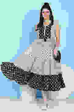 Black And White Cotton Fusion Wear Dress image number 0