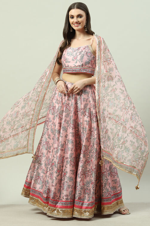 Soft Pink Art Silk Lehenga Set image number 2