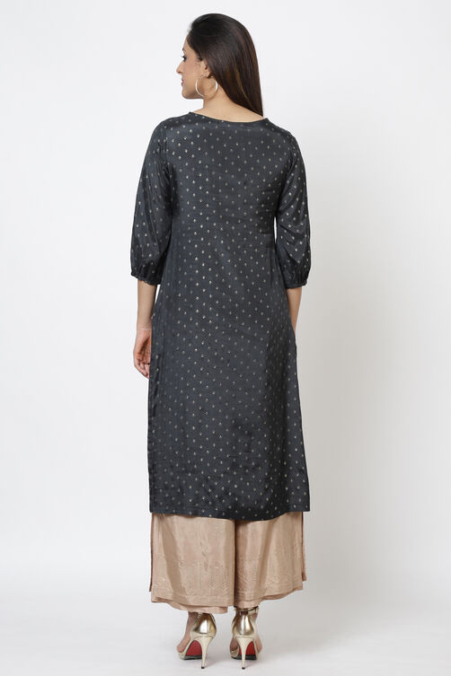 Black Viscose Straight Printed Kurta image number 4