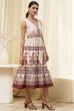 White and Rust Cotton Tiered Dress image number 4