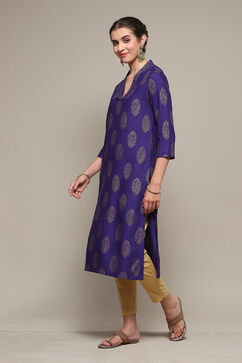 Pink & Purple LIVA Straight Printed Kurta image number 2