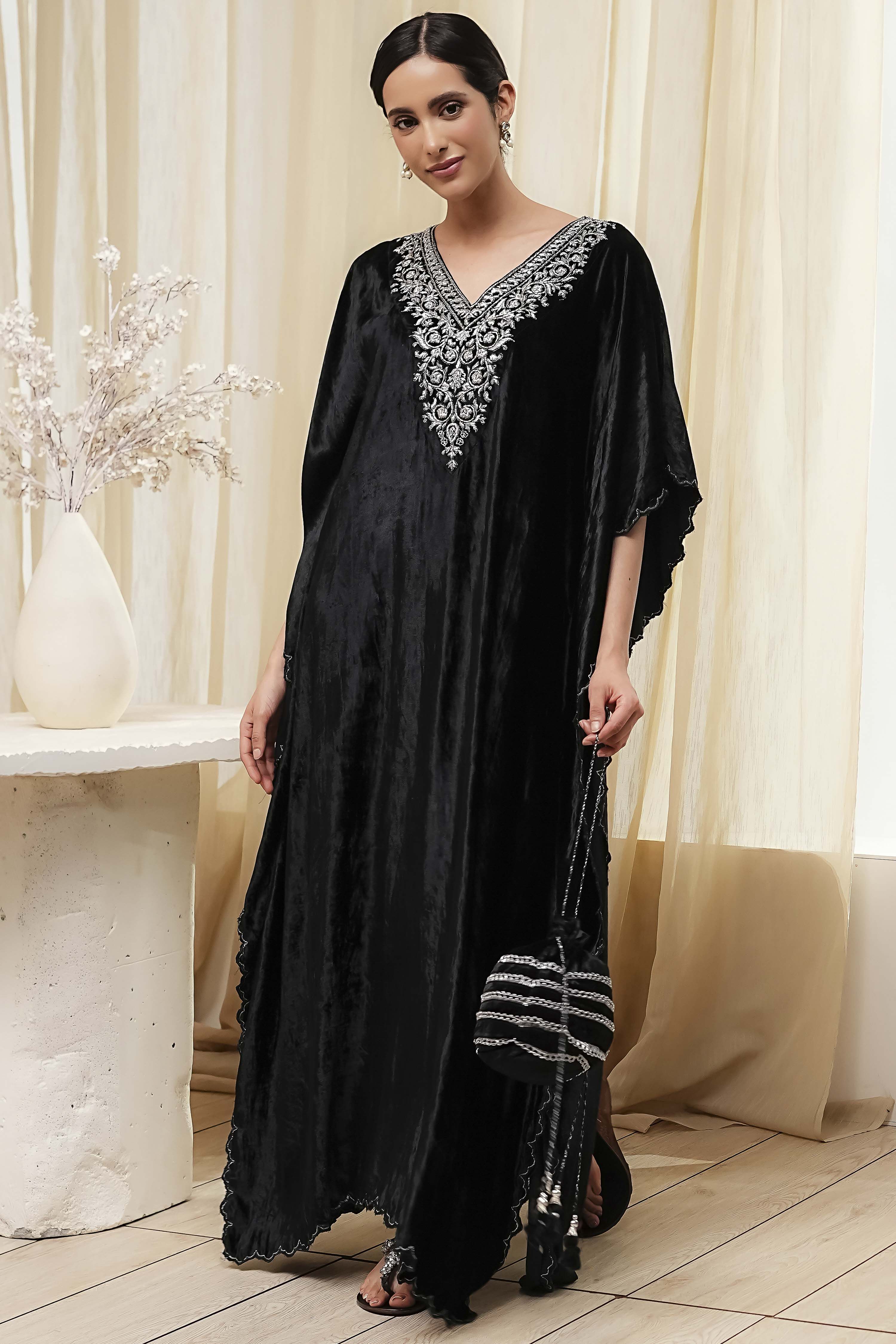 Black Viscose A-Line Suit Set image number 0