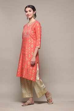 Coral Rayon Straight Kurta Palazzo Suit Set image number 3