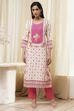 Pink Cotton Printed Straight Kurta image number 5
