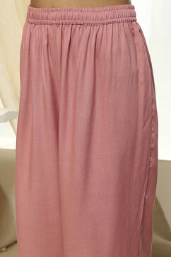 Dull Pink Viscose Solid Straight Palazzo image number 1