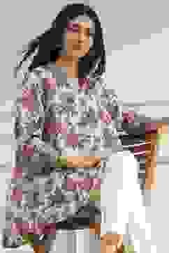 Off-White and Red Cotton A-Line Shirt image number 6