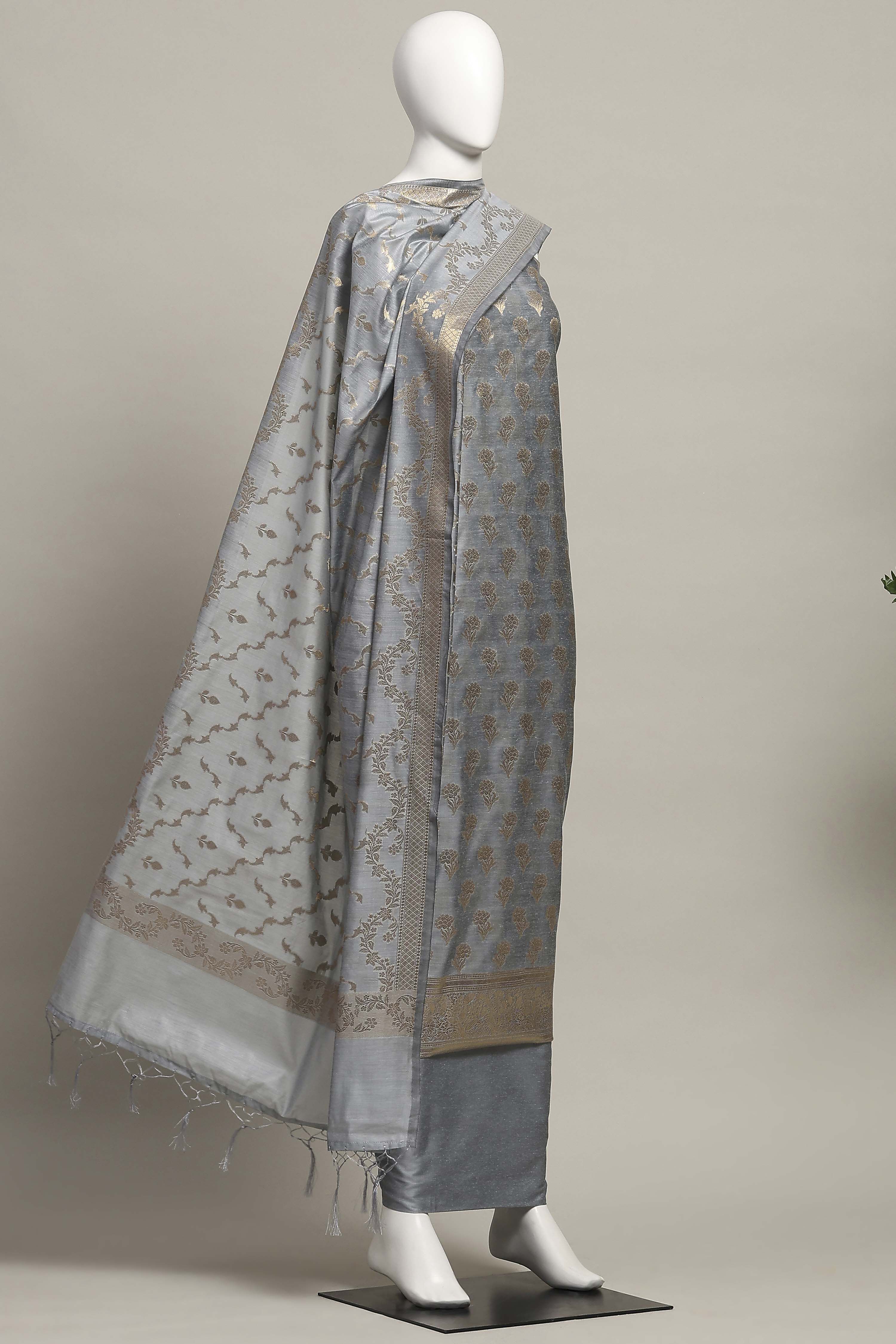 Lavender Cotton Printed Embroidered Unstitched Suit Set image number 4
