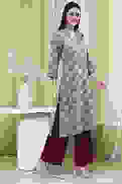 Teal Cotton Printed Straight Kurta image number 4