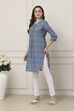 Indigo Blue Geometric Printed Straight Kurta image number 2