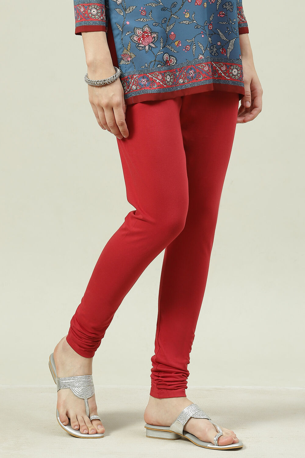 Dark Red Cotton Blend Solid Churidar image number 0