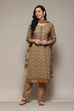 Coffee Brown Cotton Machine Embroidered Unstitched Suit Set image number 8