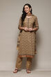 Coffee Brown Cotton Machine Embroidered Unstitched Suit Set