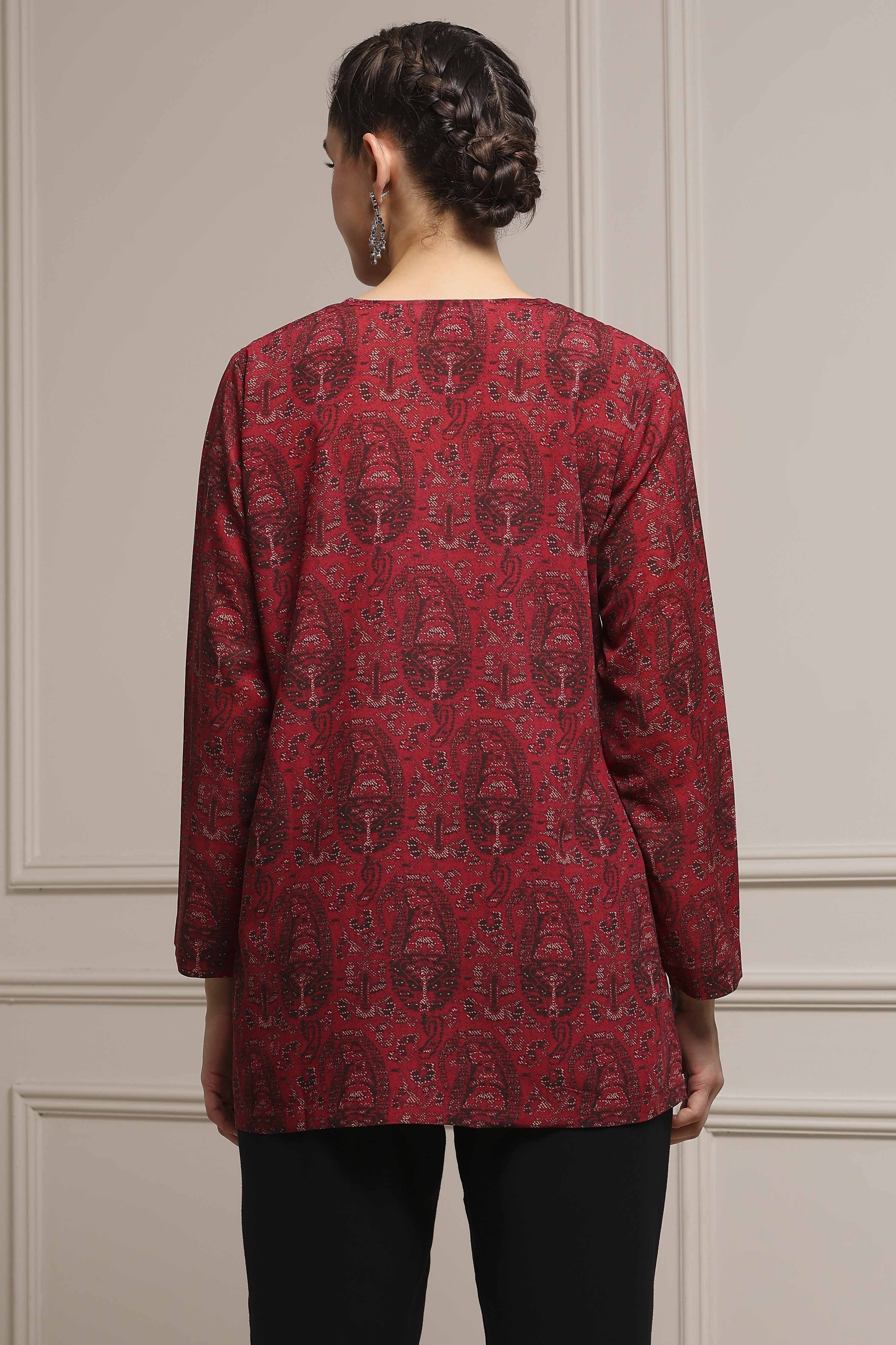 Off-White and Blue Printed Straight Short Kurta image number 3