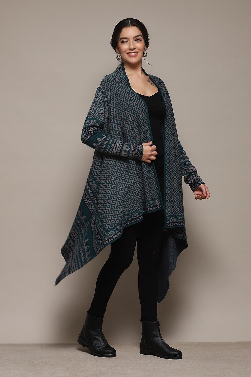 Teal Blue Acrylic Straight Yarndyed Sweater image number 2