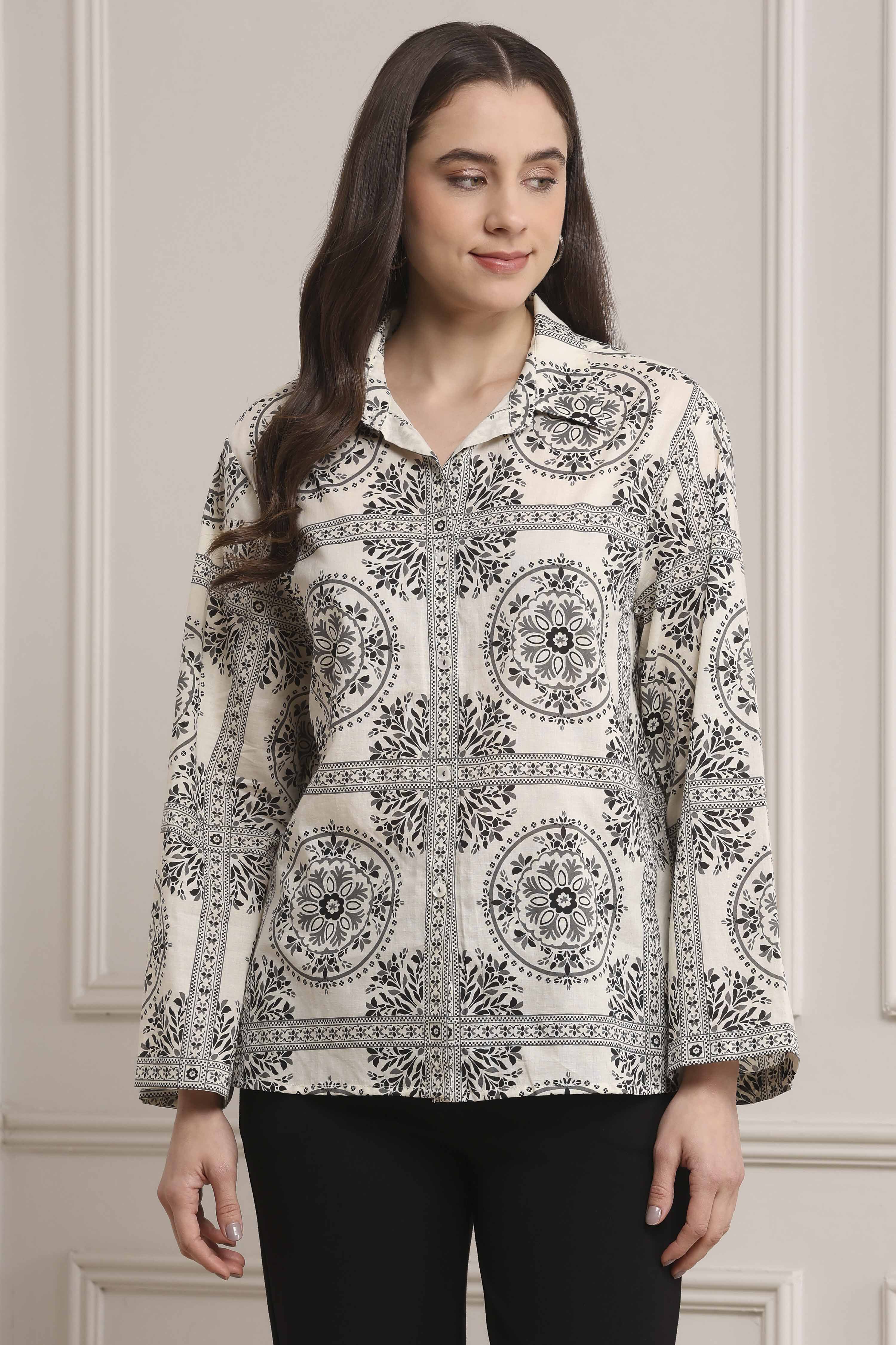 Black Cotton Printed Straight Shirt image number 0