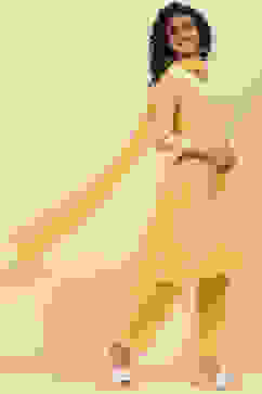 Yellow Art Silk Straight Kurta Regular Pant Suit Set image number 6