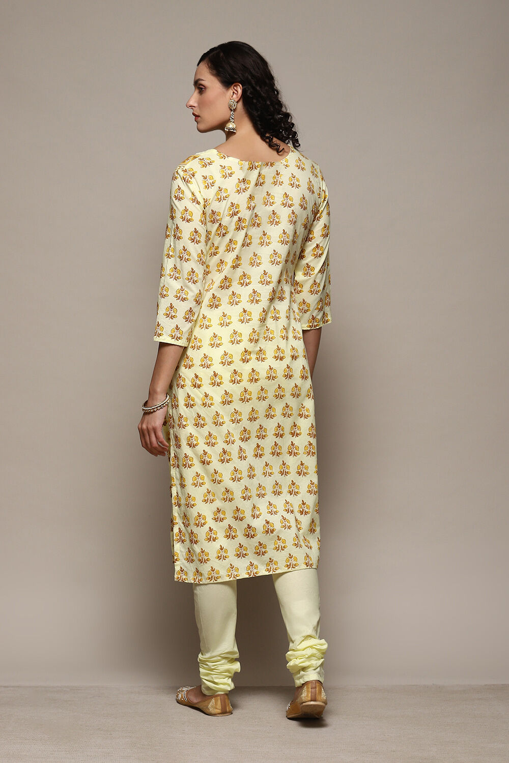 Yellow Cotton Handloom Unstitched Suit Set image number 5
