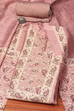 Pink Chanderi Machine Embroidered Unstitched Suit Set image number 0