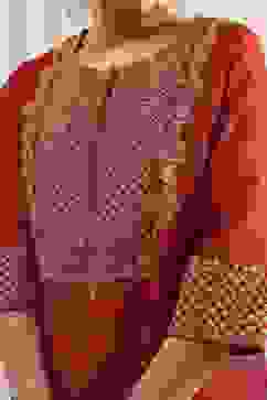 Red Embroidered Art Silk Straight Suit Set image number 1