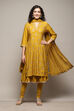 Lime Yellow Silk Layered Kurta Churidar Suit Set