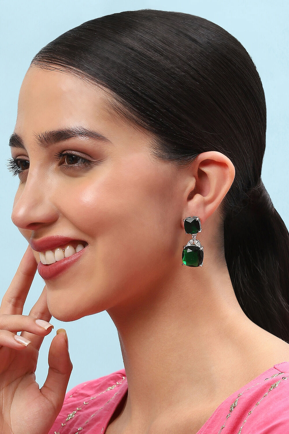 Green Brass Earrings image number 1