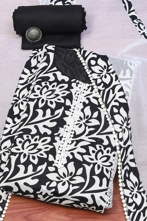 White Black Rayon Unstitched Suit Set image number 0