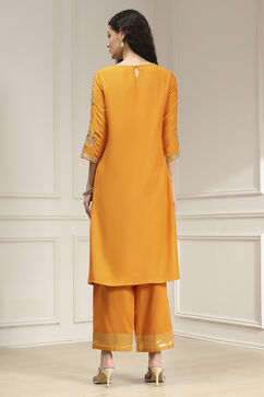 Orange Solid Straight Suit Set image number 4