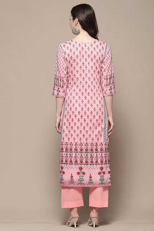 Pink Cotton Blend Digital Print Unstitched Suit Set image number 6