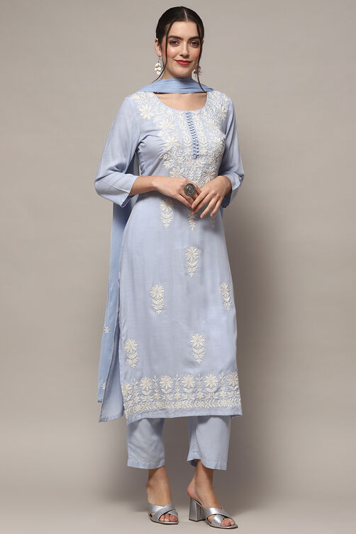 Pastel Pink Rayon Unstitched Suit set image number 7