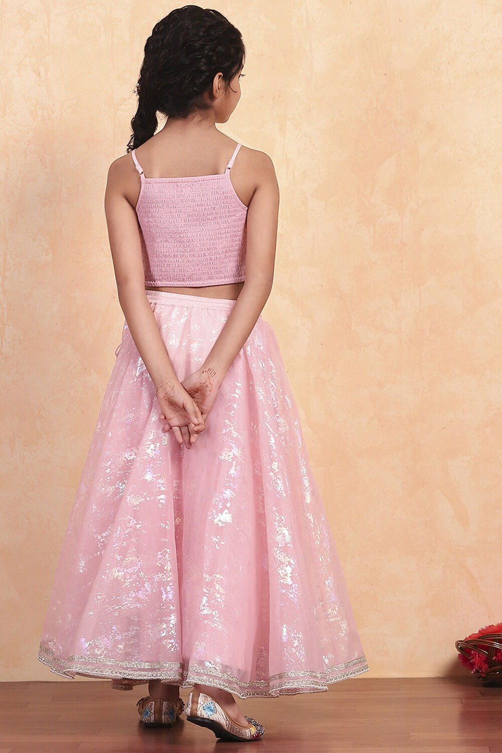 Pastel Pink Shantoon Blouse Lehenga Set image number 4