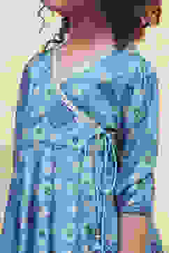 Turquoise Angrakha Printed Flared Suit Set image number 1