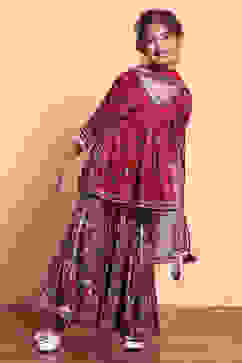 Cherry Red Viscose Blend Flared Suit Set image number 0